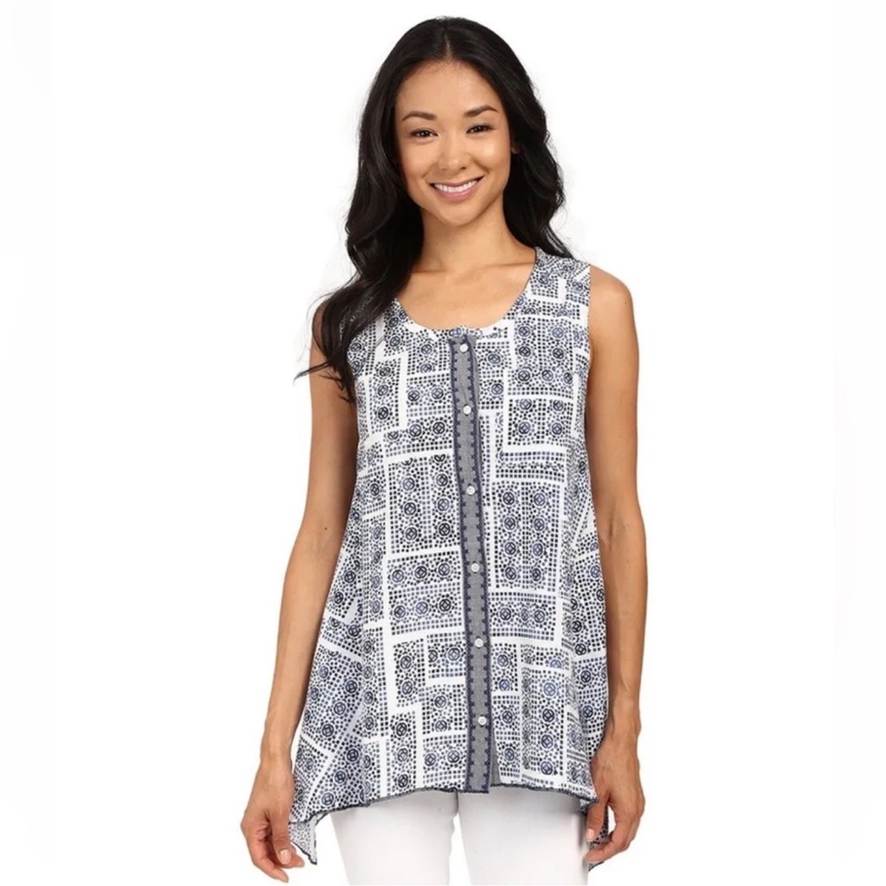 Dylan Mosaic Sleeveless Blouse Blue Size Small